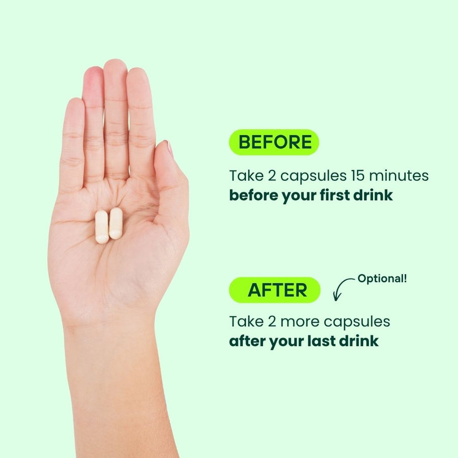 Instruction on how to take Drinkaid Complete Alcohol Defence 