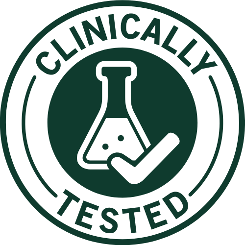 Icon featuring a laboratory flask with 'Clinically Tested' text
